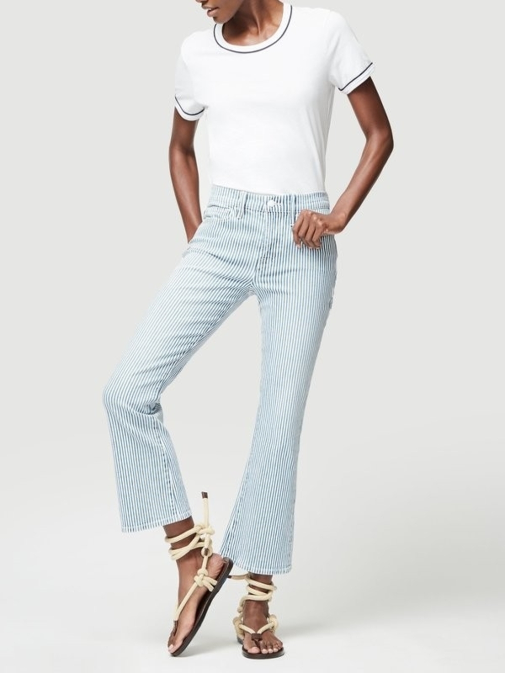 Striped Light Blue Cropped Flare Women’s Jeans